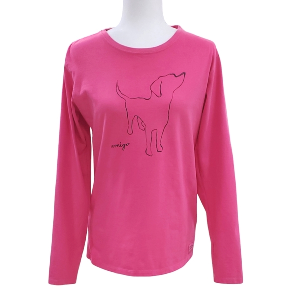 Life Is Good Tops - Life is Good long sleeve t-shirt women's large pink amingo dog outline graphic